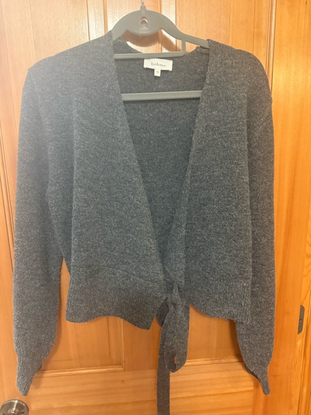 bohme Charcoal Gray V-Neck wrap Tie-Front Sweater